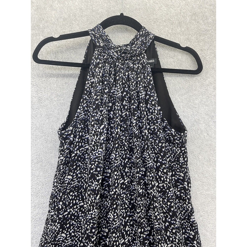 Express Women's Maxi Dress Sleeveless High Neck Black Blue Small Printed Pleats - Picture 6 of 10